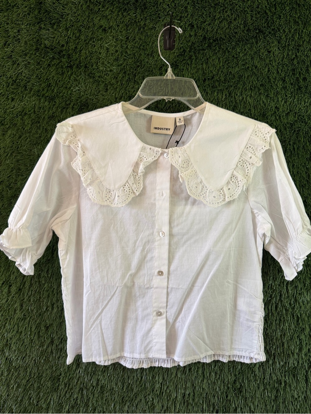 Industry White Eyelet-Trim Button Front Blouse
